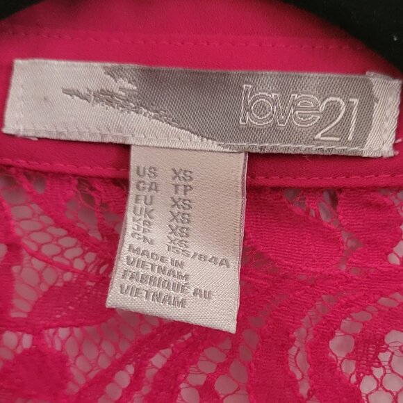 LOVE 21 | Fuchsia Floral Net Long Sleeve Blouse - Picture 4 of 5